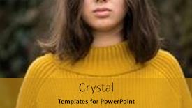  Presentation with teen girl tech - Theme with pensive-long-haired-brunette-teen background and a gold colored foreground