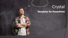  Presentation with thought - Audience pleasing slides consisting of pensive-male-student-in-front backdrop and a dark gray colored foreground