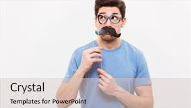  Presentation with eyeglasses - Colorful presentation theme enhanced with pensive man in fake backdrop and a lemonade colored foreground