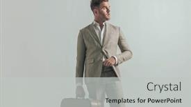  Presentation with luggage - Slides consisting of pensive-man-with-big-luggage background and a light gray colored foreground