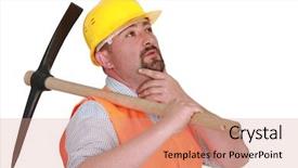  Presentation with old wite man and his music - PPT theme enhanced with pensive man with pick ax background and a  colored foreground