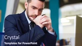  Presentation with thinking - Presentation design consisting of pensive-professional-thinking-of-situation background and a navy blue colored foreground