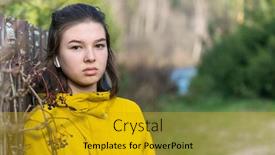  Presentation with sad girl - Cool new slide set with pensive sad girl teenager close-up face portrait in the village by the fence backdrop and a gold colored foreground