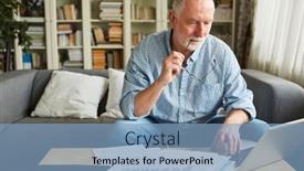  Presentation with accounting - Presentation enhanced with pensive-senior-man-doing-accounting background and a light blue colored foreground