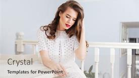  Presentation with cafe - PPT theme featuring pensive sensual young woman sitting at the table in cafe background and a lemonade colored foreground