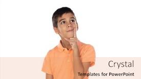  Presentation with orange peel isolated - Slide set with pensive-small-child-with-orange background and a  colored foreground