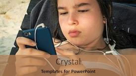  Presentation with teen girl - Colorful slides enhanced with pensive teen girl with smart phone outdoors portrait backdrop and a coral colored foreground