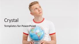  Presentation with teenage - PPT layouts enhanced with pensive teenage boy holding globe background and a lemonade colored foreground