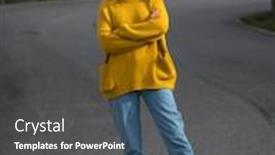  Presentation with teenager alone - Colorful presentation theme enhanced with pensive-teenager-girl backdrop and a dark gray colored foreground