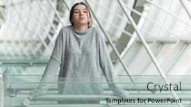  Presentation with gallery - Beautiful PPT theme featuring pensive-teenager-girl backdrop and a light gray colored foreground