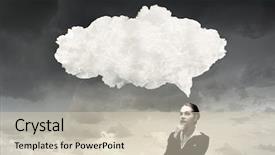  Presentation with thoughts - Audience pleasing presentation theme consisting of pensive woman and her thoughts backdrop and a soft green colored foreground