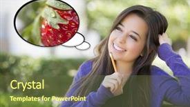  Presentation with thought - Theme with healthy school lunch students outdoors - pensive woman with nutritious strawberry background and a tawny brown colored foreground