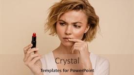  Presentation with lipstick - Presentation theme consisting of pensive-young-blonde-woman-frowning background and a coral colored foreground