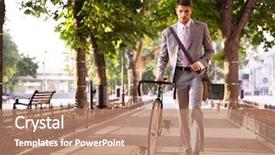  Presentation with walking young wild jaguar - Colorful PPT theme enhanced with pensive young businessman walking backdrop and a coral colored foreground