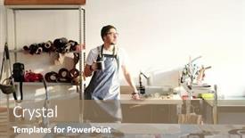  Presentation with leather - Audience pleasing presentation design consisting of pensive-young-man-in-leather backdrop and a coral colored foreground