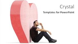  Presentation with love heart - PPT theme having pensive-young-man-in-love background and a white colored foreground