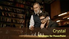  Presentation with chess board - PPT theme having pensive-young-man-looking background and a tawny brown colored foreground