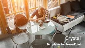  Presentation with problem solution - Cool new slides with pensive-young-man-sitting backdrop and a dark gray colored foreground