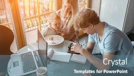  Presentation with problem solution - PPT theme enhanced with pensive-young-man-sitting background and a ocean colored foreground