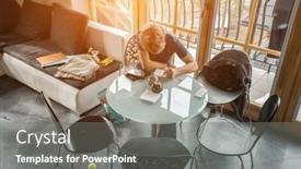  Presentation with problem solution - Audience pleasing presentation theme consisting of pensive-young-man-sitting backdrop and a gray colored foreground