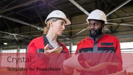  Presentation with building construction - PPT theme enhanced with pensive-young-multi-ethnic-workers background and a red colored foreground