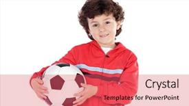  Presentation with ball bearing on a white - Presentation theme featuring pentagon - child with soccer ball background and a red colored foreground