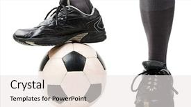  Presentation with football - Theme with pentagon - foot on black white football background and a sky blue colored foreground