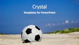  Presentation with beach ball sand dunes - Audience pleasing presentation theme consisting of pentagon - soccer ball on sandy beach backdrop and a teal colored foreground