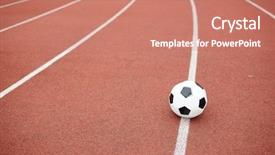  Presentation with soccer - Beautiful PPT layouts featuring pentagon - soccer ball on white line backdrop and a coral colored foreground