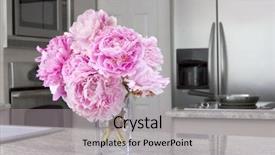  Presentation with modern flowers - PPT theme consisting of flowers in modern grey kitchen background and a light gray colored foreground