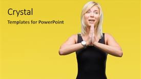  Presentation with praying hands - Slide deck enhanced with peopel attract god - young beautiful blonde attractive woman background and a  colored foreground