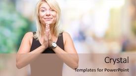  Presentation with beautiful young woman getting face - Cool new presentation theme with peopel attract god - young beautiful blonde attractive woman backdrop and a  colored foreground