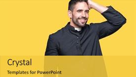  Presentation with christian cowboy - Slide deck with peopel attract god - young christian priest over isolated background and a yellow colored foreground