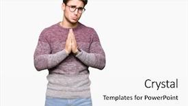  Presentation with praying hands - Audience pleasing presentation theme consisting of peopel attract god - young handsome man wearing glasses backdrop and a white colored foreground