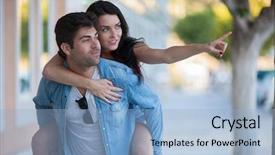  Presentation with mexican vacations - PPT theme enhanced with peopl shopping - happy young couple on vacations background and a light blue colored foreground