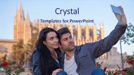  Presentation with tourist - Beautiful presentation featuring peopl shopping - tourist couple on vacations mallorca backdrop and a sky blue colored foreground