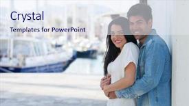  Presentation with love - PPT theme consisting of peopl shopping - young couple on vacations background and a sky blue colored foreground