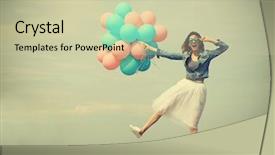  Presentation with balloons - Slide deck with people - beautiful young woman with colorful background and a soft green colored foreground