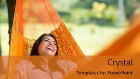  Presentation with cheerful stylish city girl using - Slide deck enhanced with people - cheerful girl enjoy in orange background and a gold colored foreground