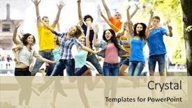  Presentation with notebook - Cool new PPT layouts with people - group student with notebook summer backdrop and a lemonade colored foreground