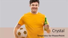  Presentation with beer bottle - PPT theme with people - happy man or football background and a gold colored foreground