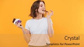  Presentation with happy image - Slide deck enhanced with people - image of happy cute young background and a gold colored foreground