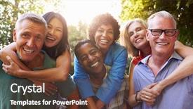  Presentation with giving - Presentation theme featuring people - mature friends giving piggybacks background and a tawny brown colored foreground