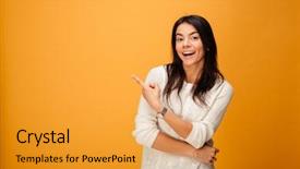  Presentation with international space station over - Slide deck featuring people - portrait of a happy young background and a yellow colored foreground