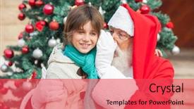  Presentation with santa claus and reindeers - Beautiful slide deck featuring listening people - santa claus whispering in boy's backdrop and a  colored foreground