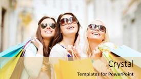  Presentation with tourism - Colorful presentation design enhanced with sales people - shopping and tourism concept backdrop and a yellow colored foreground