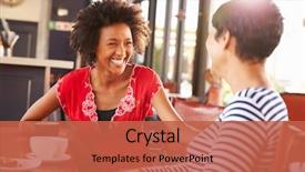  Presentation with two people talking - Cool new PPT theme with people - two female friends talking backdrop and a red colored foreground