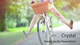  Presentation with bicycle - Colorful theme enhanced with people - woman riding bicycle with her backdrop and a light gray colored foreground