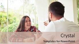  Presentation with garden - Presentation theme consisting of people - young man and woman are background and a soft green colored foreground