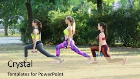  Presentation with sporty - Audience pleasing PPT layouts consisting of young sporty women with dumb backdrop and a soft green colored foreground